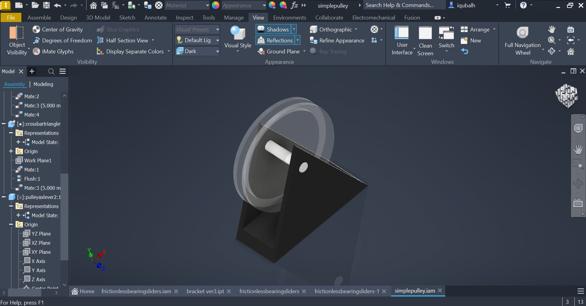 Pulley-axle-lever bracket CAD
